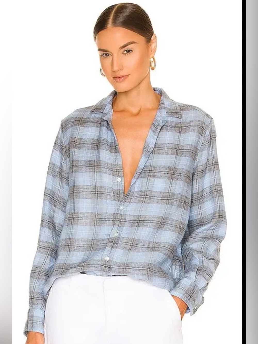 "The Eileen" Light Blue Plaid Button-Front Women's Shirt